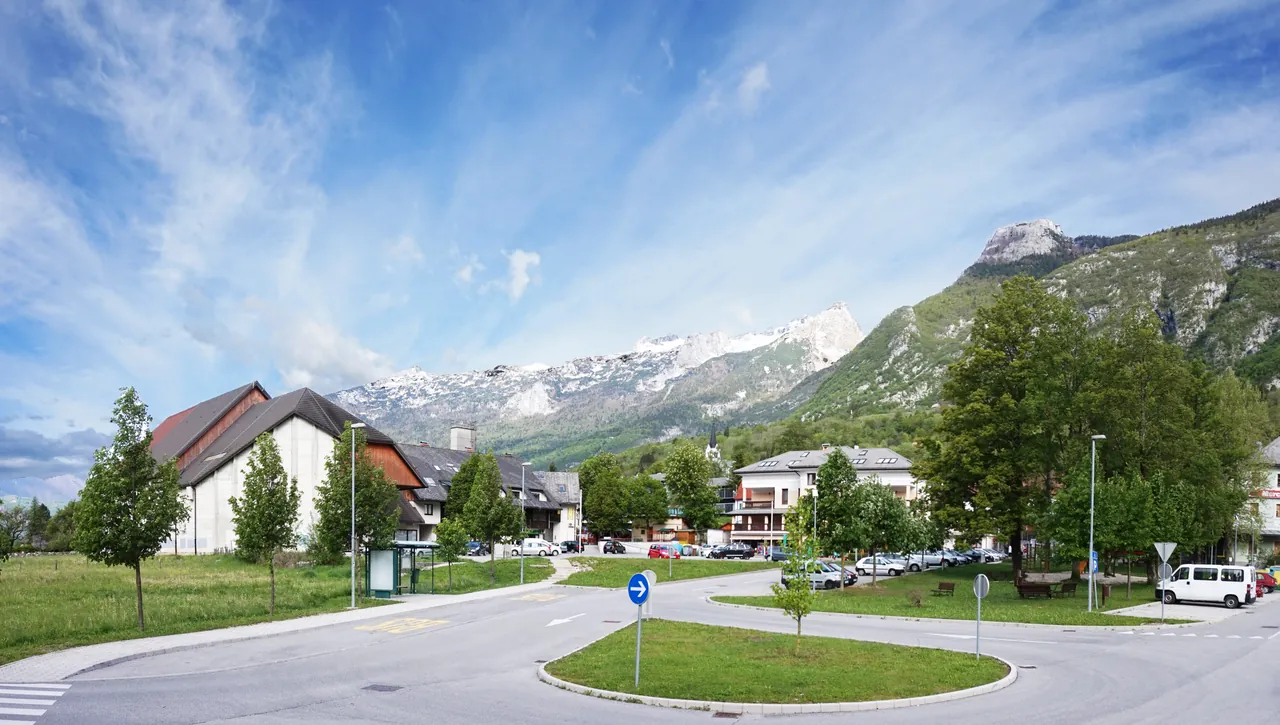 Bovec town below the Julian Alps