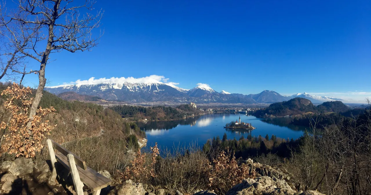 Lake Bled and Bled Island seen from the Ojstrica viewpoint